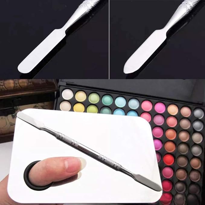 2 Pack Professional Makeup Palette, 2 Types Pro Lady Stainless Steel Cosmetic Artist Spatula with Spatula Tool for Mixing Foundation by ACKLLR, Silver-BrightBean Baby