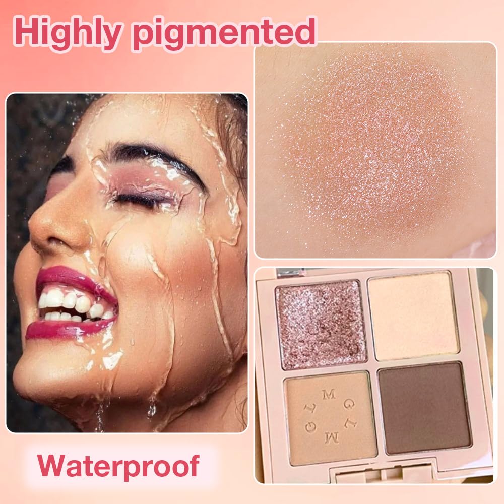 4Colors Eyeshadow Makeup Palette,Nude Gold Brown Natural Neutral Powde Eye Shadow Palette for Older Women,Long Lasting Naturing-Looking,Lightweight,Waterproof,Eye Makeup Kit Travel Size-BrightBean Baby
