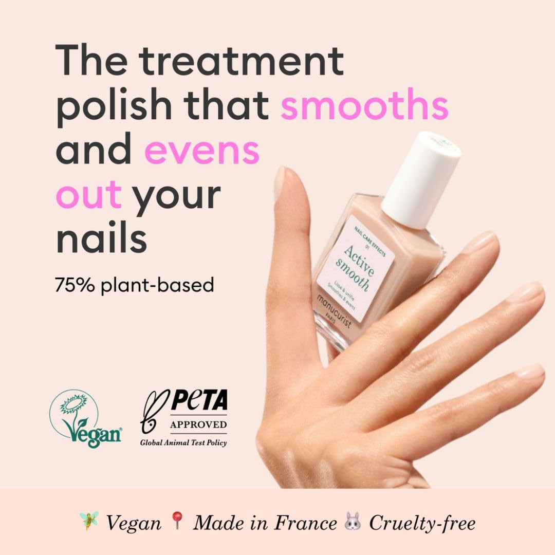 Manucurist Active Smooth 01 Nail Concealer Polish & Care - 2 in 1 Nude Nail Polish : Nail Strengthener and Growth - No Lamp - Nail Concealer - Ridge Filler for Nails - Beige Finish-BrightBean Baby