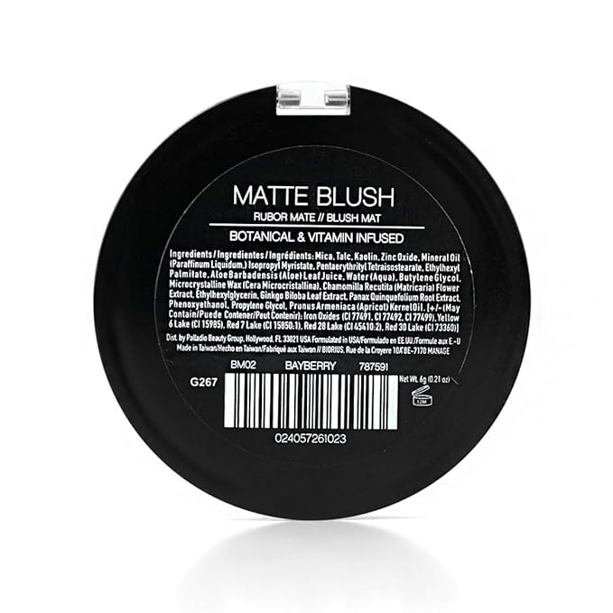 Palladio Matte Blush, Brushes onto Cheeks Smoothly, Soft Matte Look and Even Finish, Flawless Velvety Coverage, Effortless Blending Makeup, Flatters the Face, Convenient Compact, Bayberry-BrightBean Baby