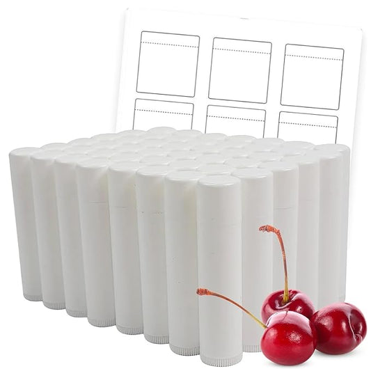 Nature's Bees - DIY Bulk Lip Balm Kit, Natural Cherry Flavor - 48 Blank Lip Balm Tubes w/ 60 Labels - Easy to Use - Customizable Templates - Beeswax, Cocoa Butter, Coconut Oil, Aloe - .15 oz (4.2g)-BrightBean Baby