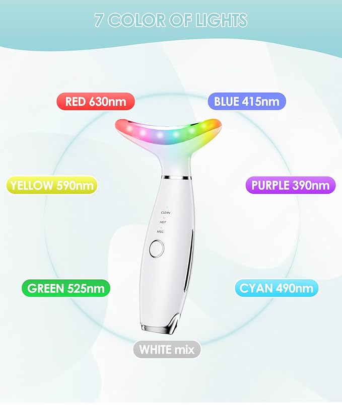 7 Color Neck Face Massager - Facial Massager Tool for Skin Care at Home, Vibrating Face Massager with Thermals, Galvanic Machines White-BrightBean Baby