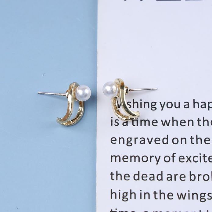 Vintage Pearl Claw Earrings Pearl Claw Stud Earrings Gold Circle Earrings Minimal Pearl Earrings Jewelry for Women-BrightBean Baby