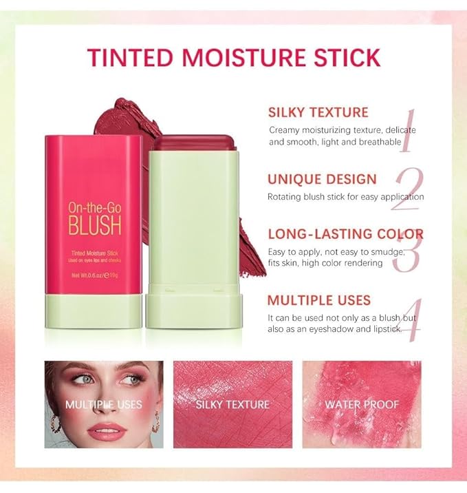 Blush Rare Beauty Liquid Blush Cream Blush Stick For Cheeks Natural Blendable Powder Blusher Stick On The Go Blush Brushes For Makeup Cheeks,Natural Waterproof, Long Lasting (red)-BrightBean Baby