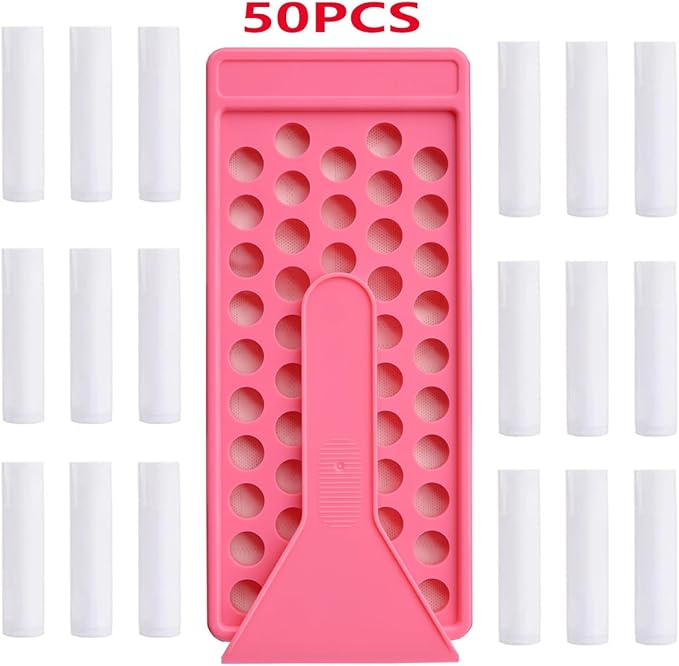 50 Lip Balm Container Kit with Filling Tray and Spatula, Round Tube Refillable Empty Tube 3 Colors, 0.15 oz, BPA Free, for DIY Homemade Lipstick Lipstick (50 white kits,)-BrightBean Baby