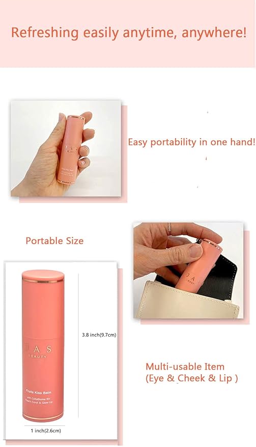 JAS 3-in-1 Eye, Cheek, Lip Glow Up Fruits Kiss Stick Multi Balm 10g, Hypoallergenic, Peach Coral, Oil Free, Portable Size, Multi usable,Sebum Care-BrightBean Baby