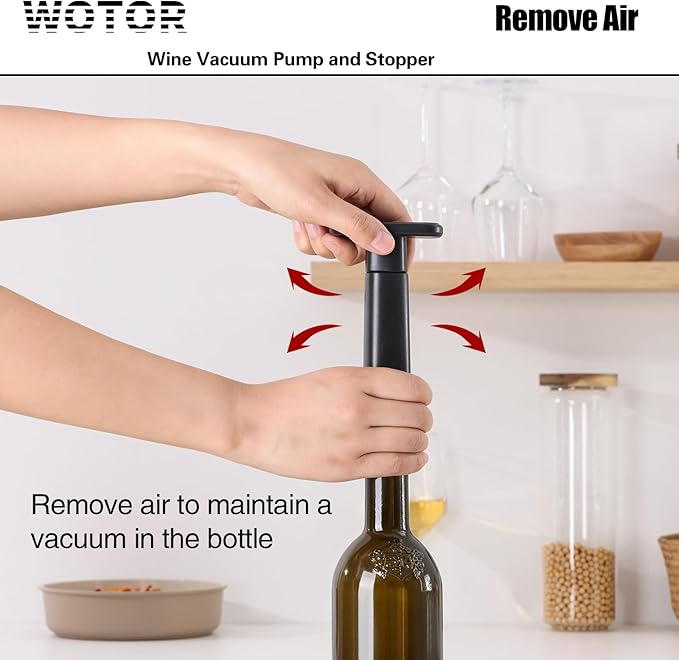 WOTOR Wine Saver Vacuum Pump with 20 Stoppers, Wine Stopper & Preserver, Reusable Bottle Sealer Keeps Fresh, Ideal Accessories Gift (Flat Handle)