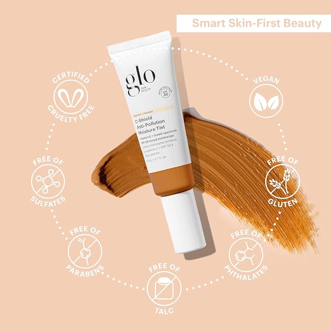 Glo Skin Beauty C-Shield Anti-Pollution Moisture Tint - Tinted Moisturizer With SPF 30 for Face, Broad Spectrum Protection & Vitamin C, 1.7 Oz (8N-Dark)-BrightBean Baby