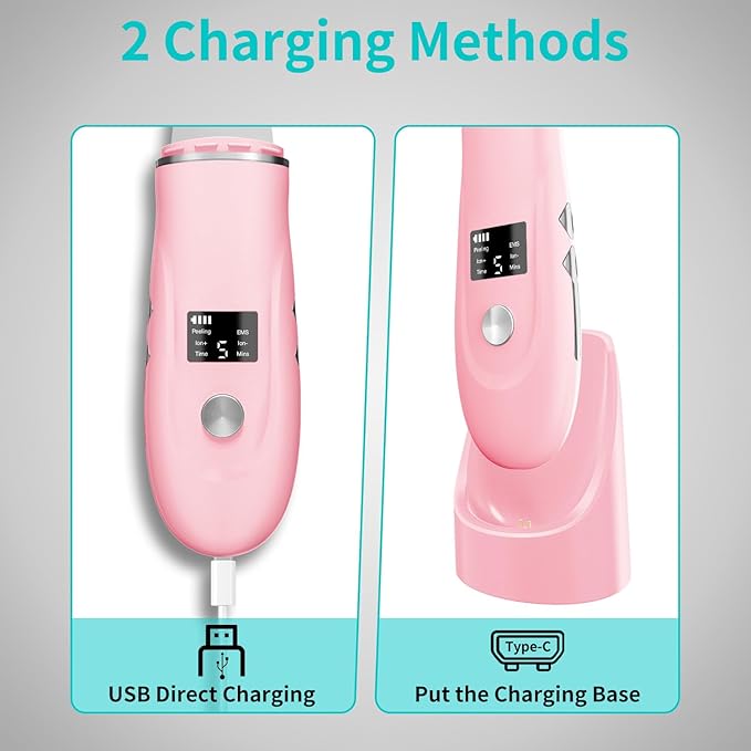 Skin Scrubber Facial Spatula - 4-in-1 Deep Cleansing Tool for Pore Extraction, Fast Charging Dock Blackhead Remover Face Spatula for Facial Skincare Women Gift (Pink)-BrightBean Baby