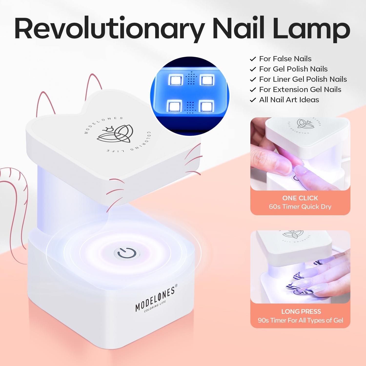 modelones Medium Square Gel Nail Tips Kit, 9-in-One Nail Glue with Portable U V Lamp 216Pcs 12Sizes Pre-Etched Press ons Fake Acrylic Extension Kit DIY Salon Gift for Women-BrightBean Baby