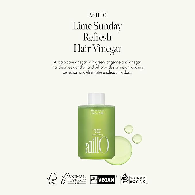 Lime Sunday Refresh Hair Vinegar with Vitamin C, Vinegar, Green Mint for Deep Cleansing Oily Scalp and Reducing Oil Production, Lime Citrus Scent, Silicone, Sulfate & Paraben Free (200ml / 6.76 fl.Oz)-BrightBean Baby