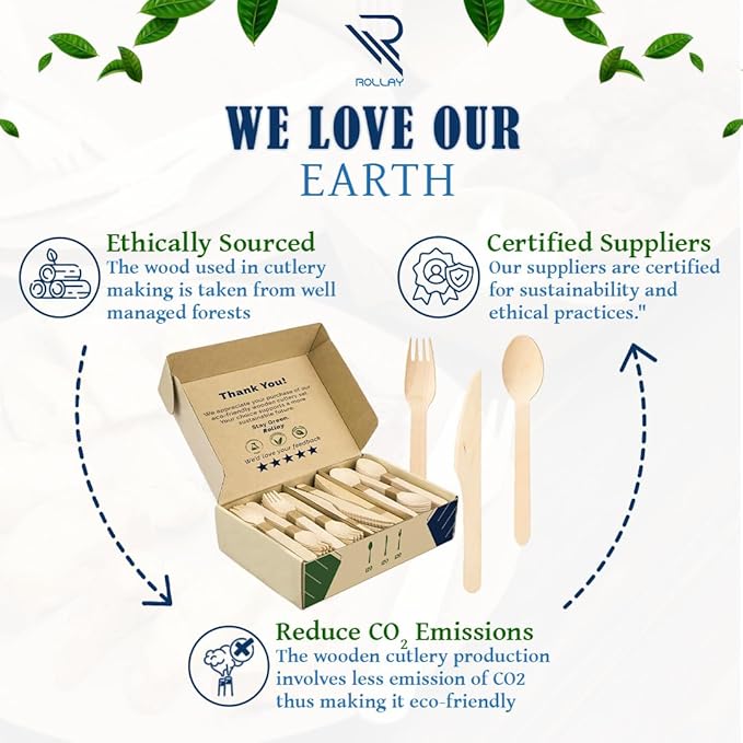 360 PCS Disposable Wooden Cutlery Set - Biodegradable Cutlery Set with Wooden Spoons, Forks, and Knives - Compostable Cutlery Wooden Utensils for Parties, Camping, and Picnic