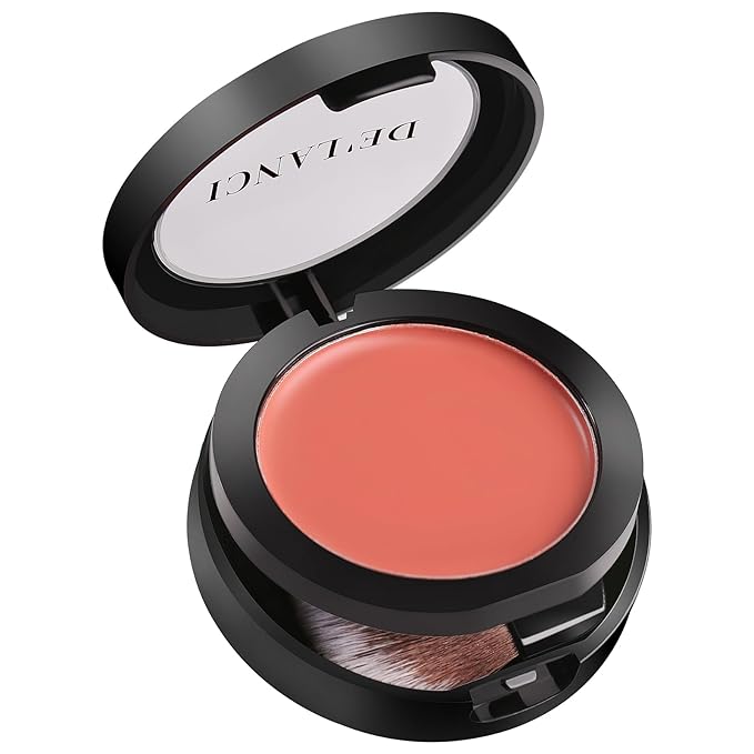 DE'LANCI Blush Single for Cheeks+Lip, Buildable Color Silky Smooth Peach Blush, Best Peachy Half Matte Blusher for Fair Medium Skin, Easy to Use Travel Size, Breathable Blendable Cream Blush (SHY 05#)-BrightBean Baby