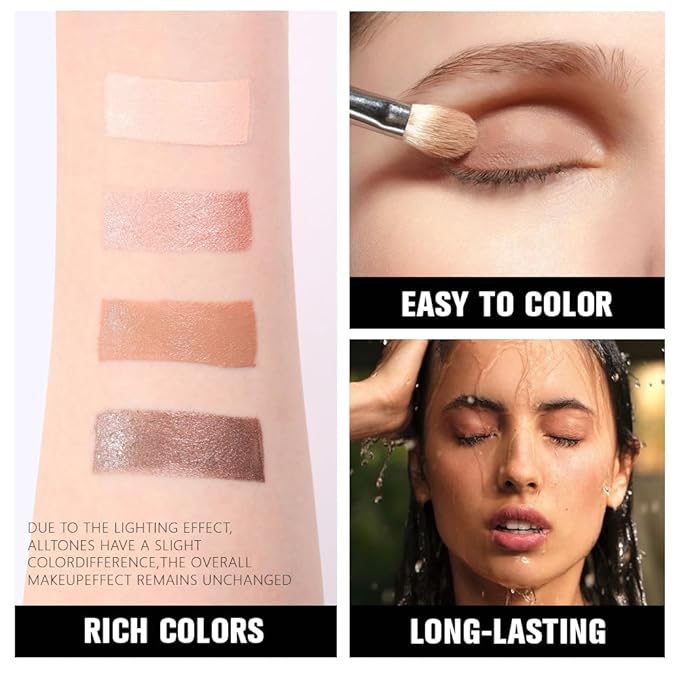 Cream Eyeshadow Quad, Nude Brown Matte Shimmer Eyeshadow Palette Makeup, Neutral Eye Shadow Palette for Older Women Pigmented Waterproof, sombras para ojos, 03-BrightBean Baby