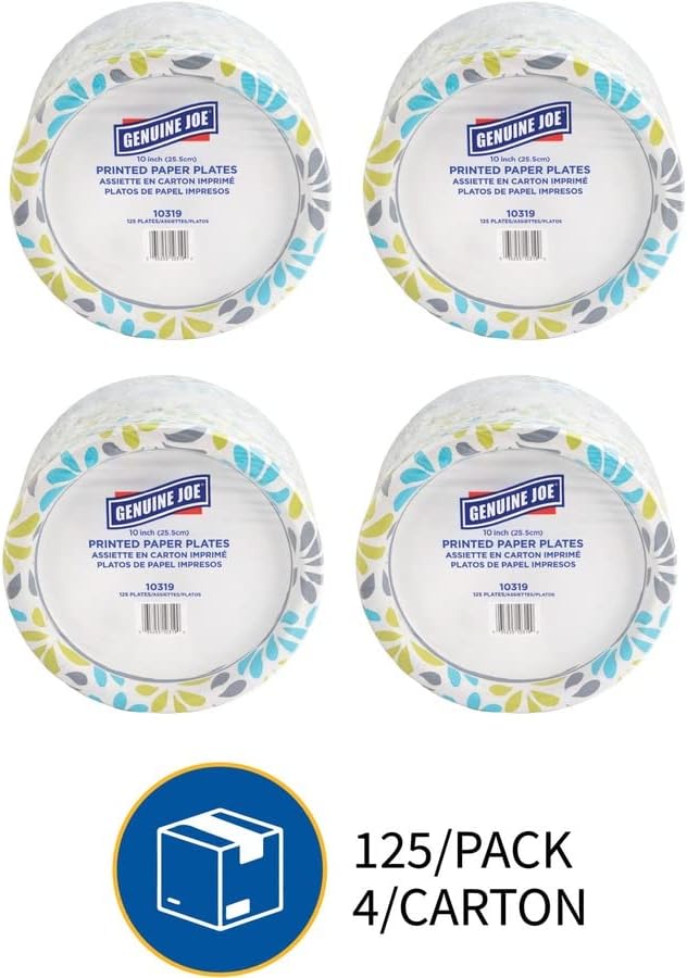 Genuine Joe Printed Paper Plates, 10" (Pack of 500)