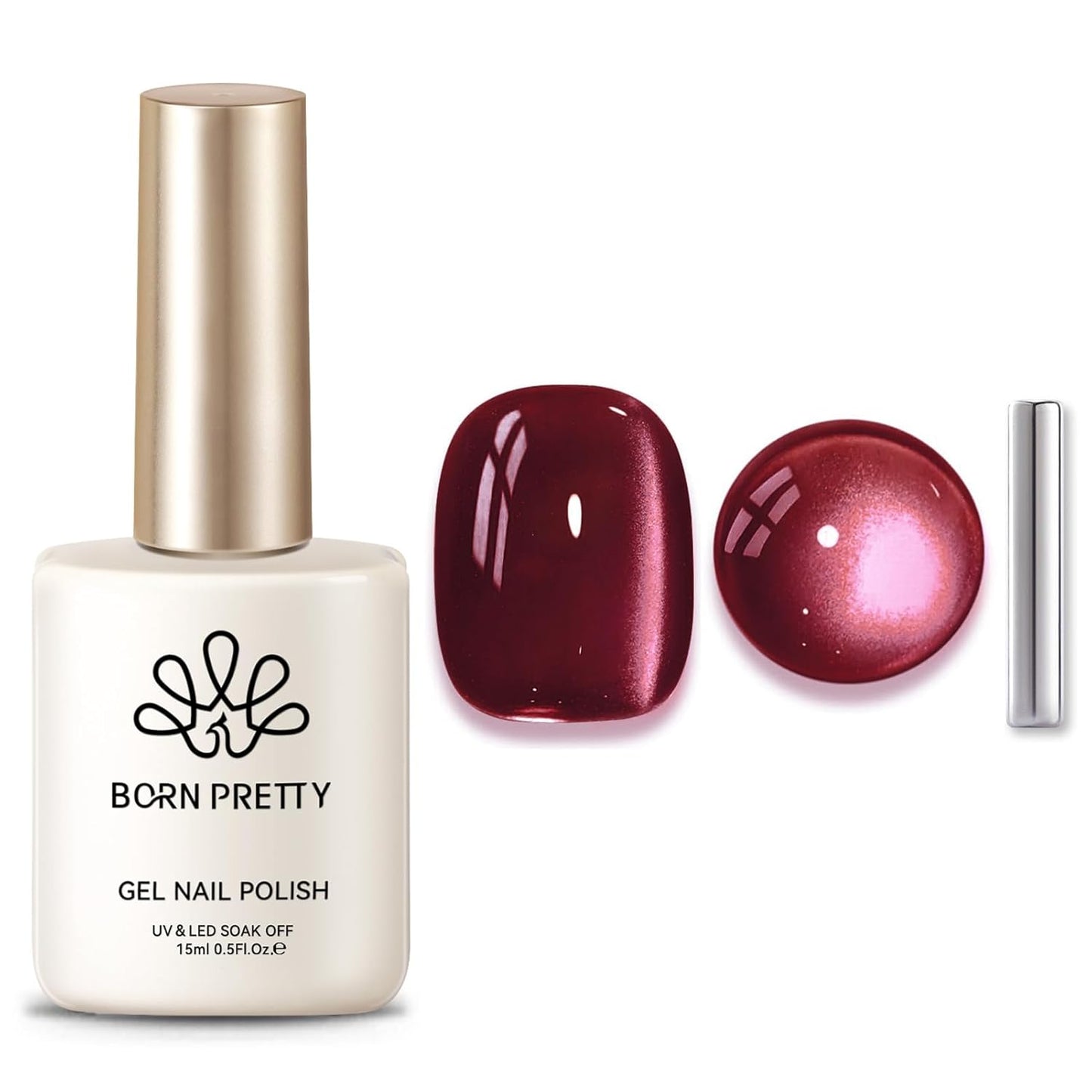 BORN PRETTY Cat Magnetic Eye Gel Nail Polish,Red Wine Jelly Glass Magnetic Gel Polish Glitter Soak Off Nail Art Salon Manicure Home Gift 15ml-BrightBean Baby
