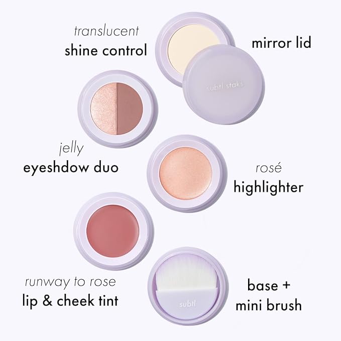 Subtl Beauty 4-in-1 travel makeup kit by subtl staks | eyeshadow duo, shine control powder, cream highlighter, lip and cheek | includes mirror lid and mini brush | stackable makeup designed for travel-BrightBean Baby