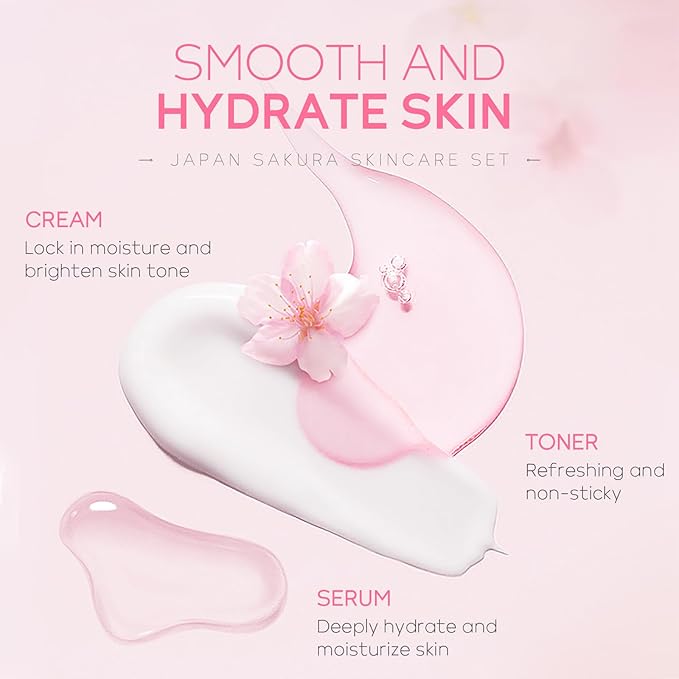 Skin Care Set JAPAN SAKURA Women Beauty Gift Sets Skin Care Kit with Cleanser, Toner, Serum, Eye Cream, Face Cream Travel Kit for Women Teen Girls Mom Daughter Birthday TSA-friendly Sizes 5pcs-BrightBean Baby