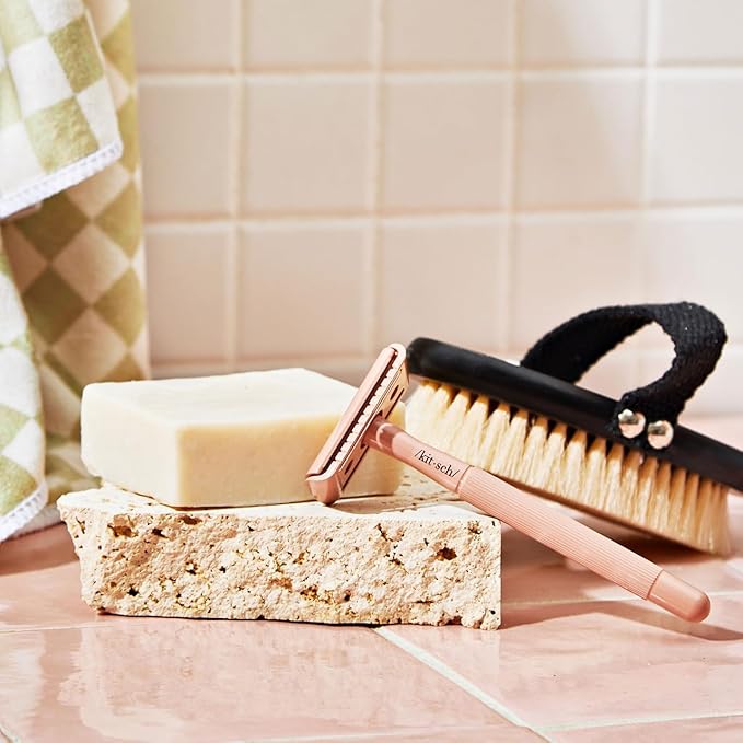 Kitsch Double Edge Safety Razors for Women and Men, Long Metal Handle and Stainless Steel Single Blade Razor with 5 Double Edge Refills, for Shaving and Travel Essentials - Terracotta-BrightBean Baby