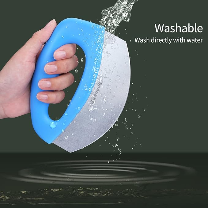 Premium Pizza Cutter Food Chopper-Super Sharp Blade Stainless Steel Pizza Cutter Rocker Slicer with Protective Sheath Multi Function Pizza Knife Kitchen Tools,Dishwasher Safe (Blue)