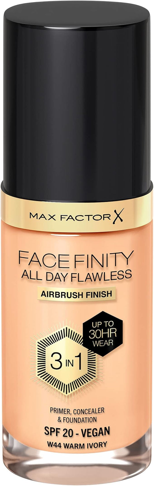 Max Factor Facefinity 3-in-1 All Day Flawless Liquid Foundation, SPF 20-44 Warm Ivory, 30 ml-BrightBean Baby