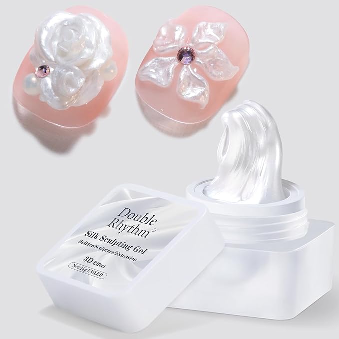 Double Rhythm 3D Nail Gel Pearl Solid Sculpting Gel for Nail Art Non-Sticky Hard Gel for Building Carving Molding Nail Extension Soak Off UV/LED Nail Art Salon Home DIY 0.5 Oz (Silver-Silk 01)-BrightBean Baby