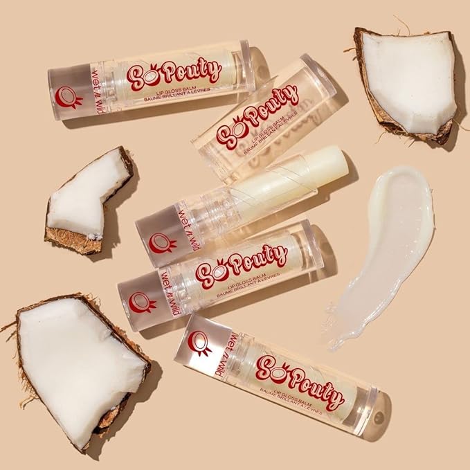 wet n wild Perfect Pout So Pouty Shine Tinted Lip Balm Coconut Flavored, Hyaluronic Acid, Vegan Collagen, Moisturizing For Dry Lip Care, Clear (Pack of 2)-BrightBean Baby