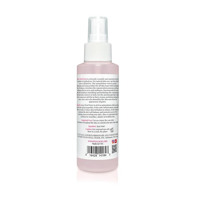 Well's Oil Rosewater Mist Spray (4 Fl oz) – Hydrates, Soothes & Refreshes | 100% Natural | No Chemical | For All Skin and Hair Types-BrightBean Baby