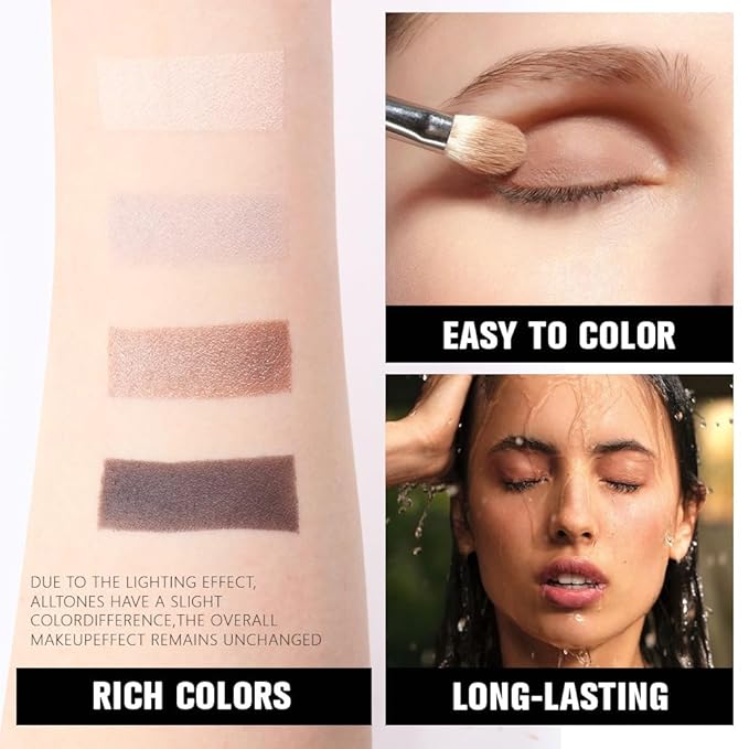 4 Colors Light Beige Gray Brown Black Eye Shadow Powder Palette Makeup, Neutral Matte Shimmer Cream Quads Eyeshadow Palette for Women Highly Pigmented Waterproof, paleta de sombras de ojos, Vegan, 07-BrightBean Baby