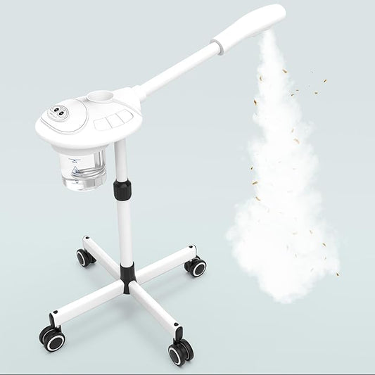 TASALON Professional Facial Steamer with Ozone, Vapor ozono Facial Steamer Professional for Clean Skin, Firm Pores, Esthetician Steamer for Home or Salon Use, Adjustable Height and Angle,White-BrightBean Baby