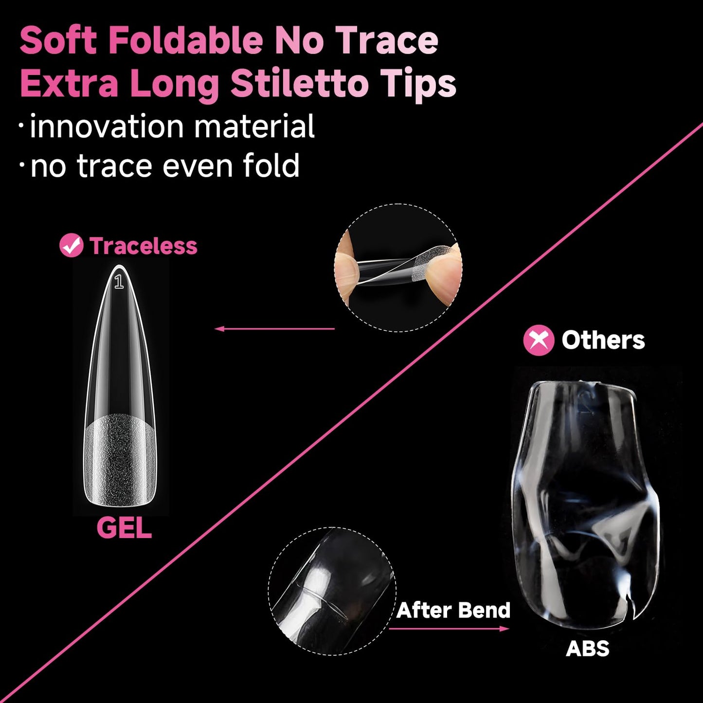 UNA GELLA Halloween XXL Stiletto Nail Tips, 312pcs Pre-Shape Extra Long Stiletto Nails Tips Pre Etched Full Cover No Need File Clear Fake Nails for Party DIY Art Salon 12 Sizes-BrightBean Baby