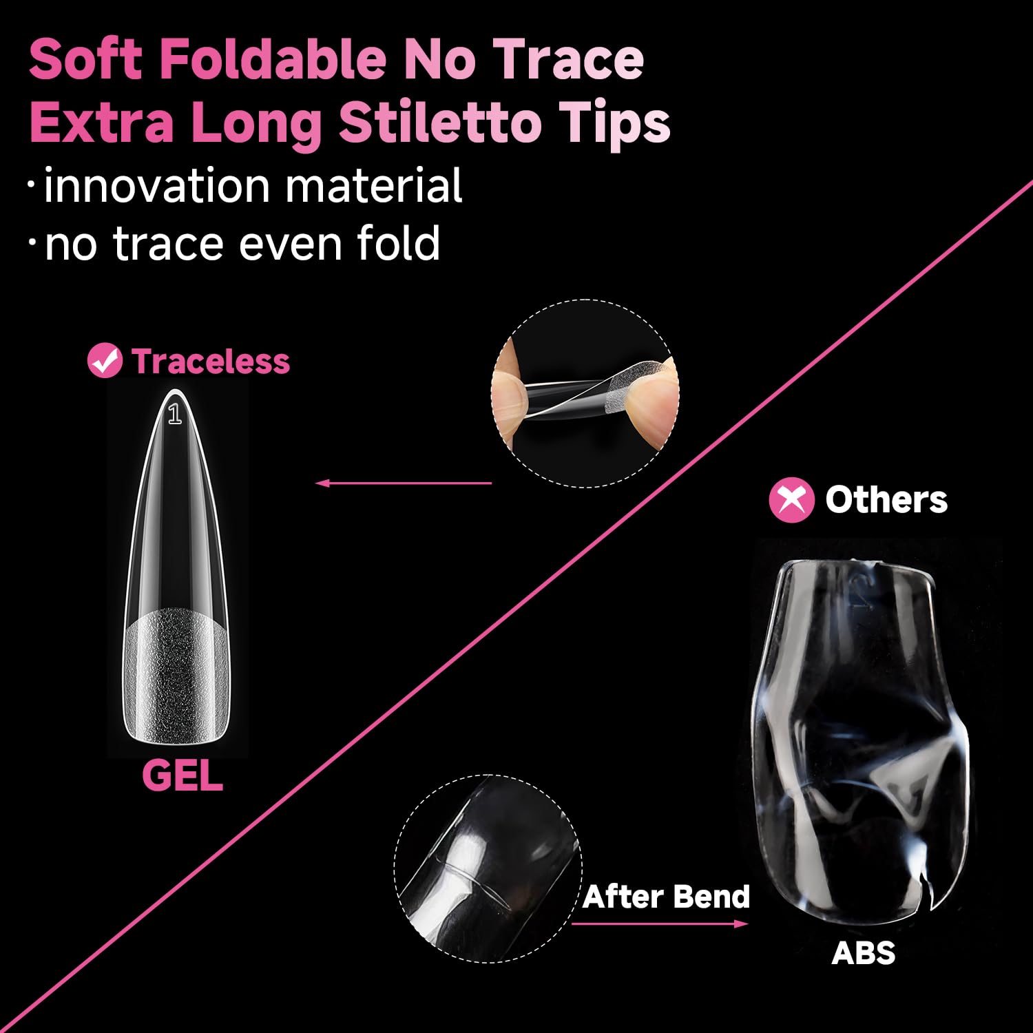 UNA GELLA Halloween XXL Stiletto Nail Tips, 312pcs Pre-Shape Extra Long Stiletto Nails Tips Pre Etched Full Cover No Need File Clear Fake Nails for Party DIY Art Salon 12 Sizes-BrightBean Baby