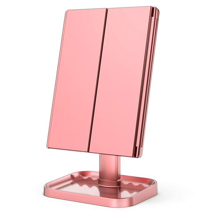 HUONUL Makeup Mirror, 10X 3X 2X Magnification, Lighted Makeup Mirror, Touch Control, Dual Power Supply, Portable LED Mirror, Women Gift (Rose Gold)-BrightBean Baby