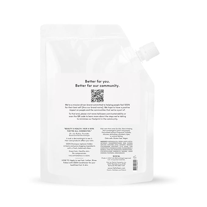 SEEN Shampoo Eco-Refill, Fragrance Free - Non-Comedogenic & Sulfate-Free Hair Shampoo- Dermatologist-Developed - Safe for Sensitive, Eczema & Acne Prone Skin-BrightBean Baby