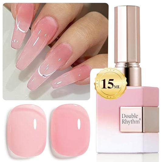 Double Rhythm 0.5Oz Translucent Gel Polish Sheer Neutral Natural Light Milky Same Color Same Bottle 15ML Jelly Gel Polish Art DIY at Home (Milky Pink-A1401)-BrightBean Baby