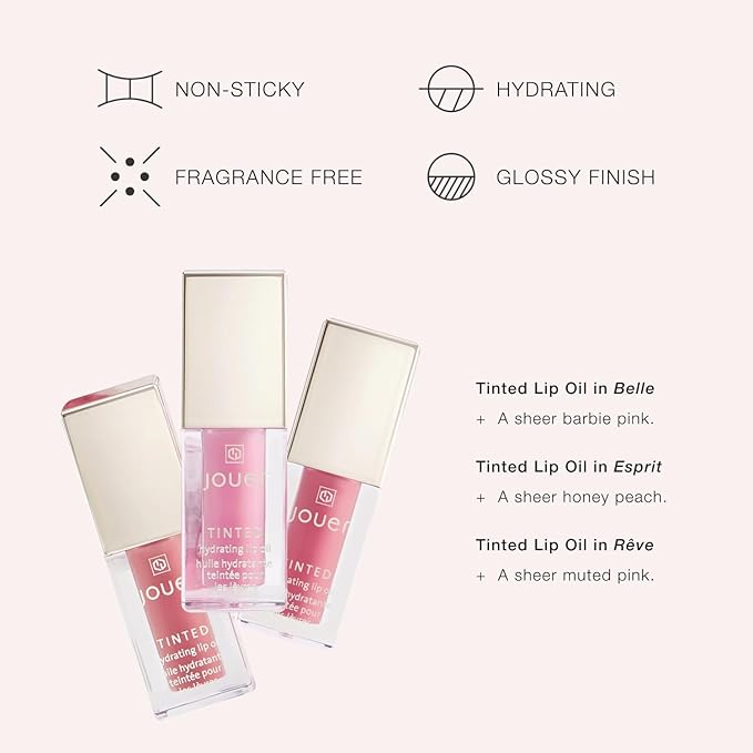 Jouer Bonnes Fêtes Deluxe Mini Lip Oil - Tinted Hydrating Lip Oil Gloss – Moisturizing Dry Lip Treatment Serum - Fragrance Free Tinted Lip Oil - Jojoba Seed Oil and Apricot Oil Formula - Valued at $42-BrightBean Baby