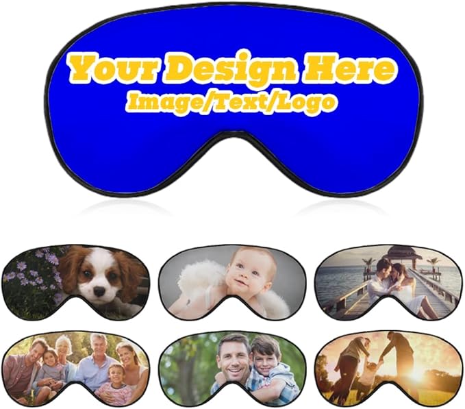 Custom Personalized Sleep Eye Mask Add Any Photo Text Logo Design Your Own Soft Blindfold Eyemask Blackout Eye Cover for Men Women Home Travel Offices, Blue, 8.1"x4.1"-BrightBean Baby