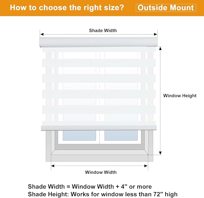 Persilux Zebra Blinds Cordless, Zebra Roller Shades for Windows (19" W x 64" H, White) Light Filtering Day and Night Window Drapes Sheer Shades for Home, Bedroom and Sliding Door
