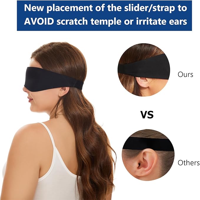 Alaska Bear Sleep Mask for Side Sleepers 2022 Headband Design, Cup-Shaped and Extra-Soft, 100 Blackout Eye Mask Shades Cover for Men and Women Home or Travel, Machine Washable, Black-BrightBean Baby