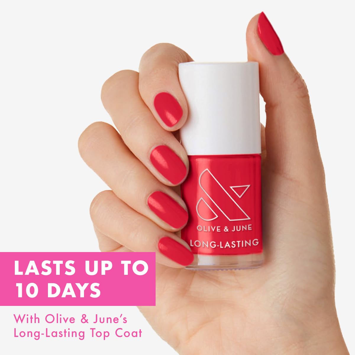 Olive & June Long Lasting Nail Polish | Plump, Gel-Like Finish No Lamp Needed Lasts up to 10 days | Salon-Quality Color at Home | 15-Free, Vegan & Cruelty-Free Chip-Resistant | Hibiscus, Tropical Pink-BrightBean Baby