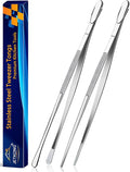 JETKONG 2 Pcs 14-Inch Food Tweezers Stainless Steel Tweezer Tongs Extra-Long Cooking Tweezers (Silver)