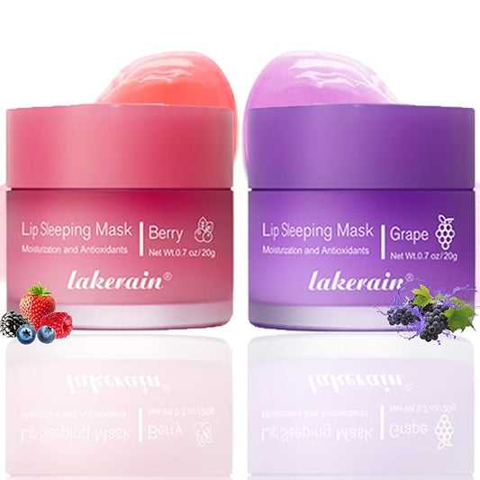 2PCS Lip Sleeping Mask, Lip Mask Overnight, Moisture & Lip Plumper Lip Wrinkles, Repair Lip Balm Prevention Dry and Cracked Lip Scrubs Exfoliato Smoothing Dry Lip Mask (Berry + Grape)-BrightBean Baby