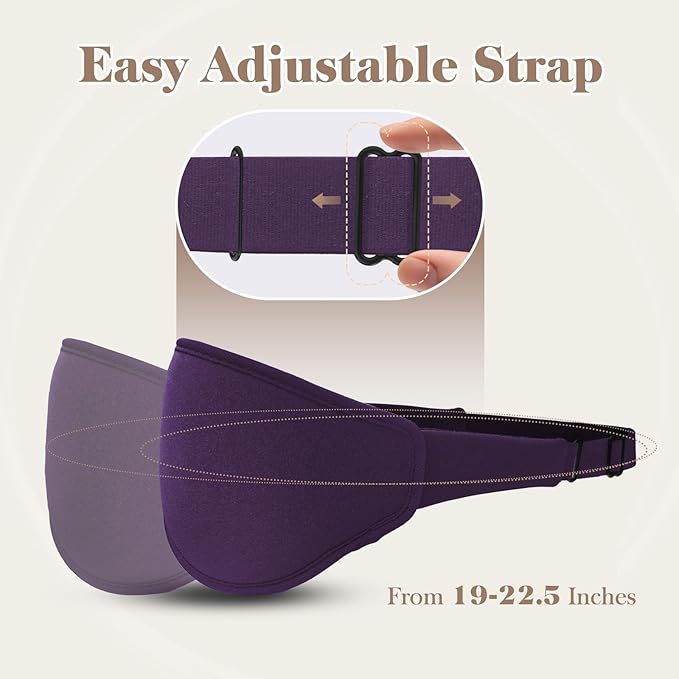 3D Cooling Eye Mask Sleep Mask for Men & Women, 100% Pressure-Free & Light Block-Out Eye Mask for Sleep with Easy Adjustable Strap, Night Eye Cover for Travel, Purple-BrightBean Baby
