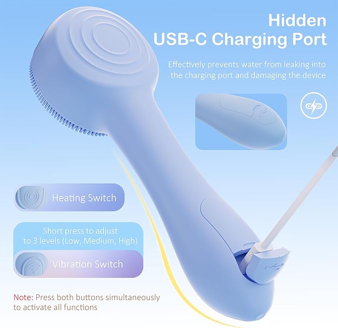 Facial Cleansing Brush Silicone Face Scrubber Waterproof Rechargeable Exfoliator Massage Device for Men & Women, Deep Pore Cleansing, Exfoliating, Removing Blackhead Electric Face Scrub Brush (Blue)-BrightBean Baby