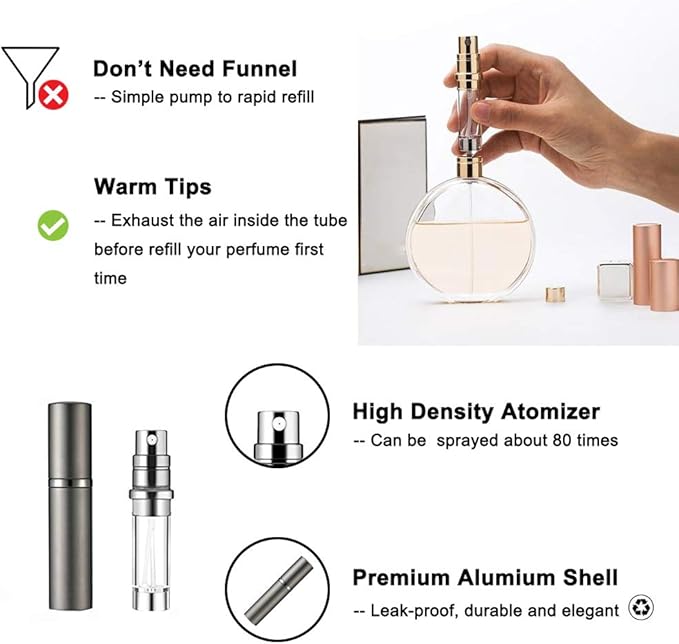 YEEJOK Travel Essentials for Women & Men - Refillable Perfume Bottles, Mini Portable Atomizer Spray Containers, 5ml Bottles for Flying, Purse & Travel Essentials-BrightBean Baby