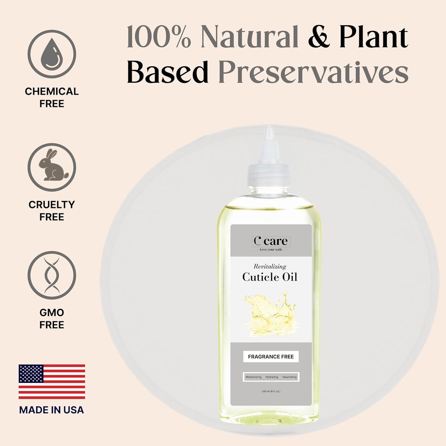 C CARE Fragrance-Free Cuticle Oil For Nails - Repairs Cuticles Overnight - Moisturizes and Strengthens Nails and Cuticles - 8 oz-BrightBean Baby