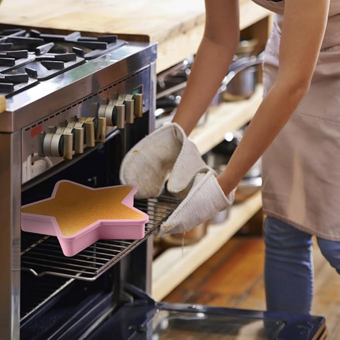 2 Pcs Star Shaped Cake Pans, 10 Inch Silicone Cake Molds, Silicone Baking Mold, Flexible Nonstick Baking Pans for Cakes, Cheese Cakes and Chocolate Cake, Blue, Pink