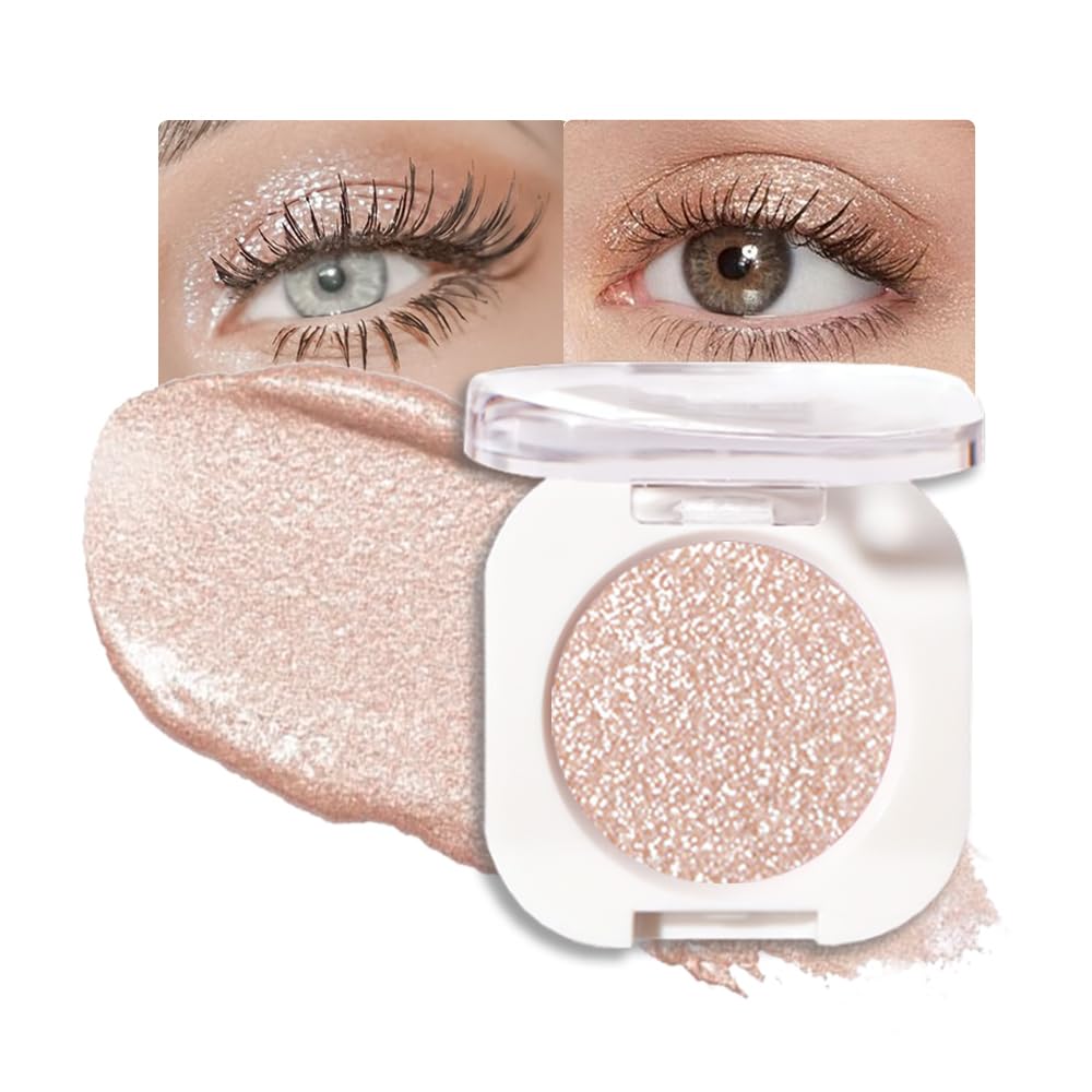 Pearl White Glitter Eyeshadow Palette for Women, Single Monochrome Eye Shadow Makeup, Shiny Pressed Powder, Blendable Natural sombras para ojos, Holographic,Vegan,Travel -11-BrightBean Baby