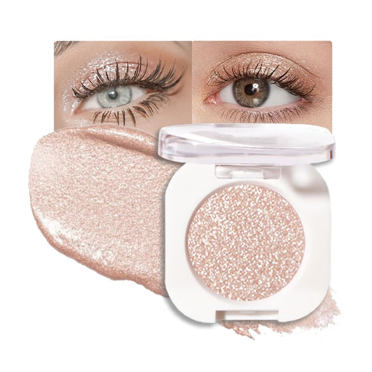 Pearl White Glitter Eyeshadow Palette for Women, Single Monochrome Eye Shadow Makeup, Shiny Pressed Powder, Blendable Natural sombras para ojos, Holographic,Vegan,Travel -11-BrightBean Baby