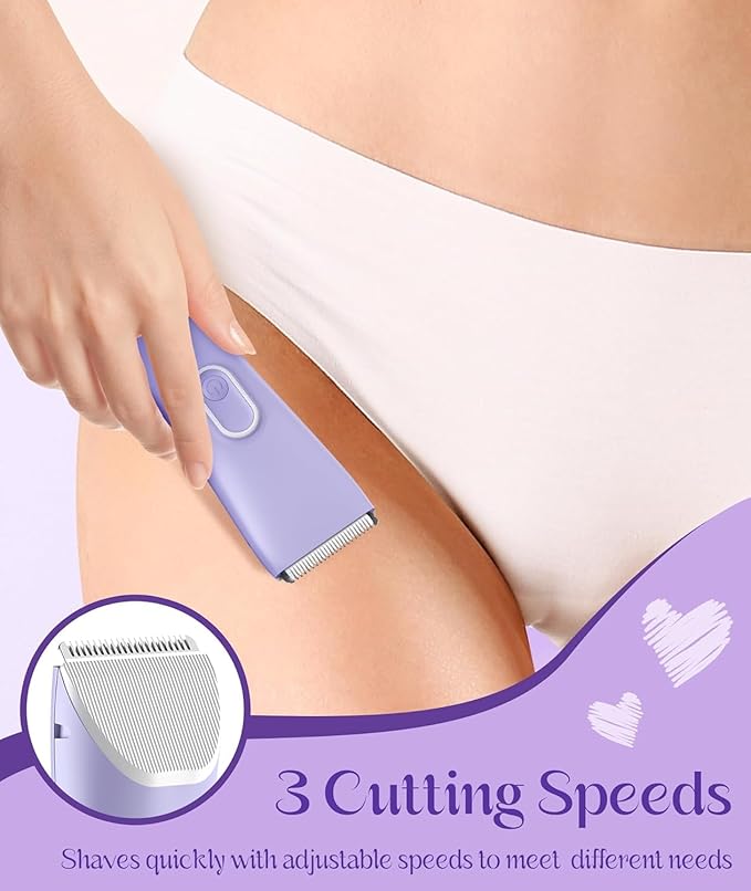 Bikini Trimmer for Women - Painless Pubic Hair Trimmer with 3 Shaving Speeds, IPX7 Waterproof Electric Razor, Cordless Women’s Bikini Shaver for Sensitive Skin-BrightBean Baby